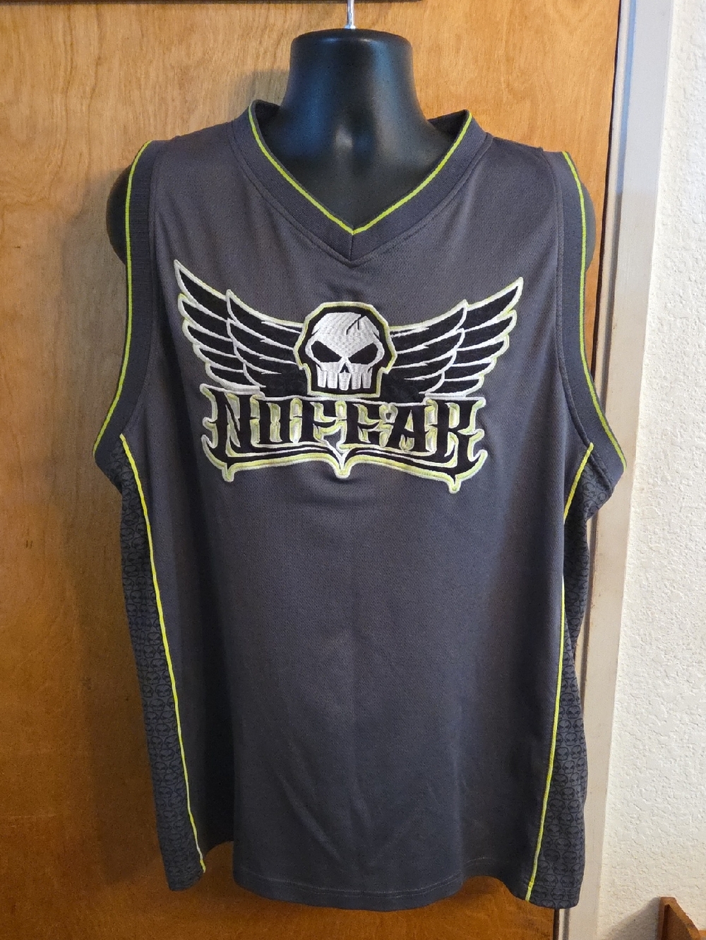 VTG No Fear Sleeveless Winged Skull Motocross Tank Top‎ Gray XXL Neon Green Moto
